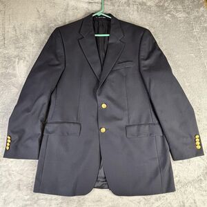 Lauren Ralph Lauren Blazer Mens 42 Long‎ Navy Blue 100% Wool Gold Button Classic